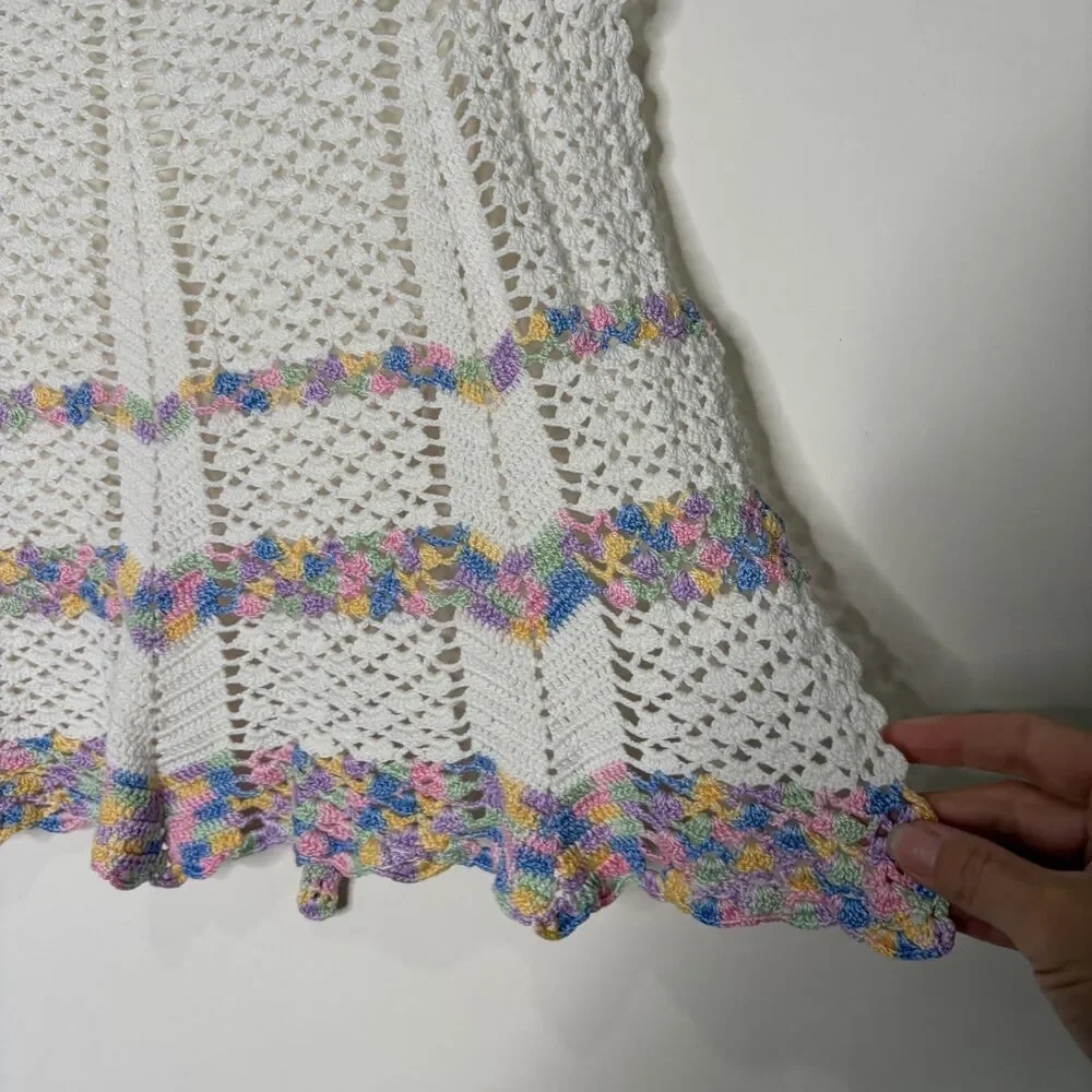 Crochet Apron Cottagecore Handmade Waist Half Apron Stripes White Pastel